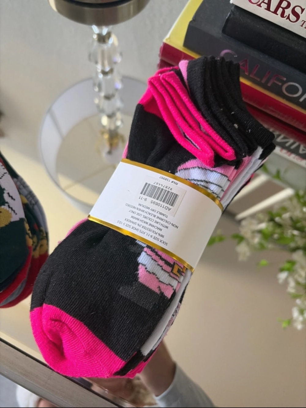 Asha Designer Pink & Black No-Show Sock Pack